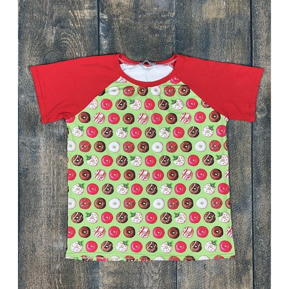 Little Boe Unisex Kids Size 14 Christmas Holiday Donut Raglan Short Sleeve Tee! - Picture 1 of 5